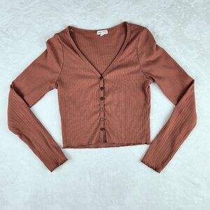 Heart & Hips Womens Long Sleeve Crop Top with Buttons Size M Pink / Rose